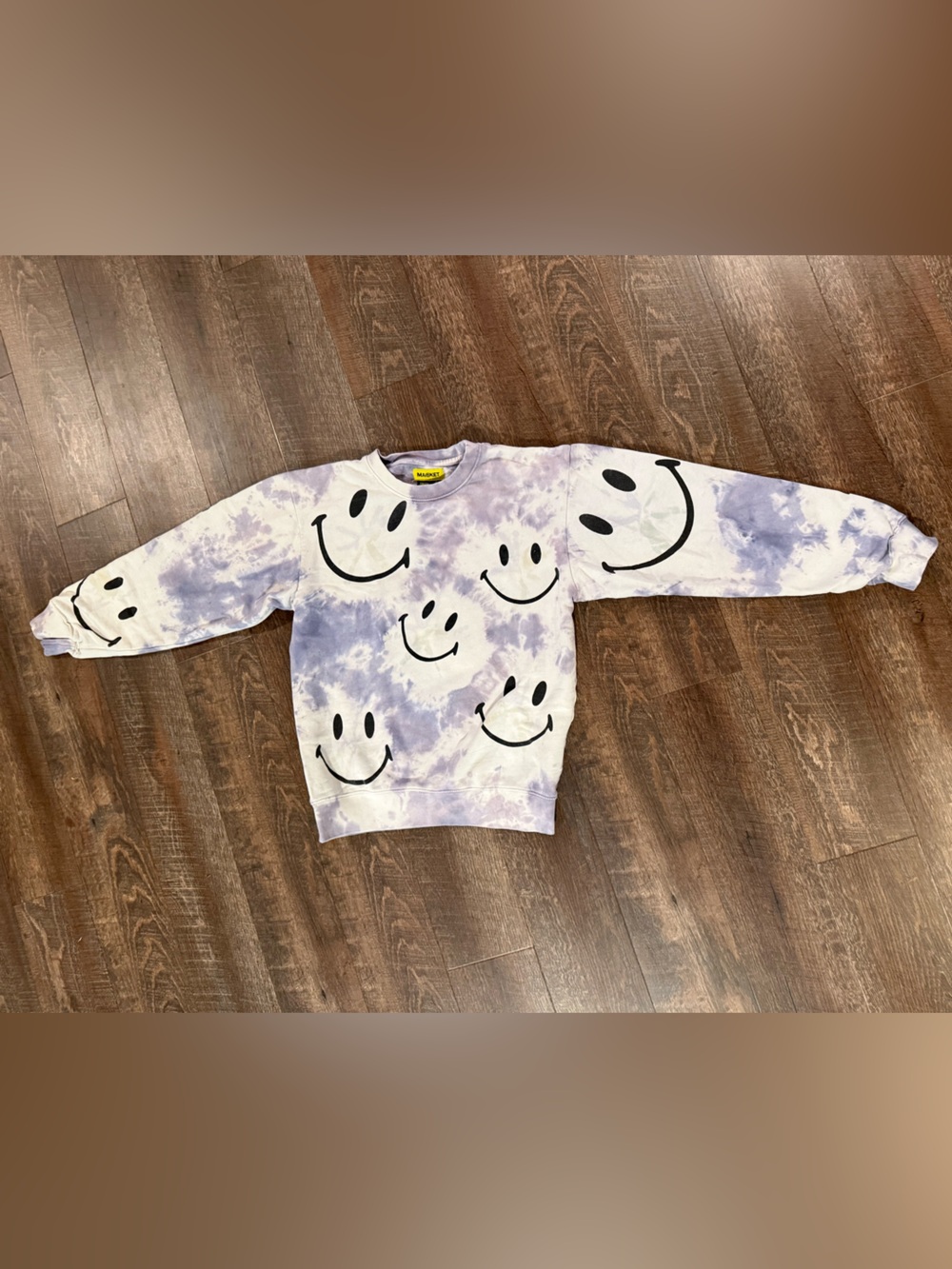 Market smiley face shibori tie dye crew neck sweatshirt